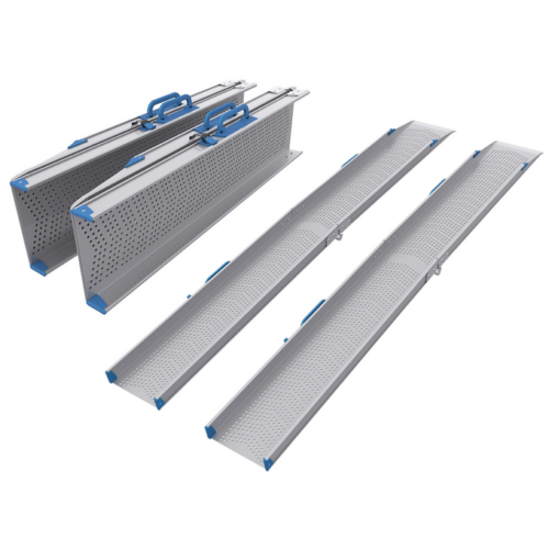 ZESTAW 2 ALUMINIOWYCH RAMP PODJAZDOWYCH - 2-CZĘŚCIOWE RAMPY SKŁADANE REHASENSE PONDUS F2